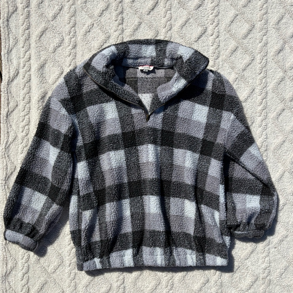Black And White Sherpa Quarter- Zip coat